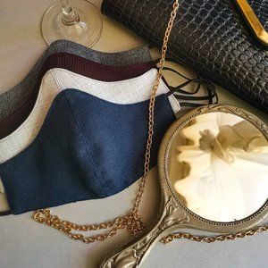 3 Pack New Linen Masks Grey Plaid, White and Navy